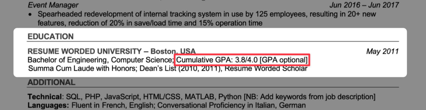 how to put current university on resume
