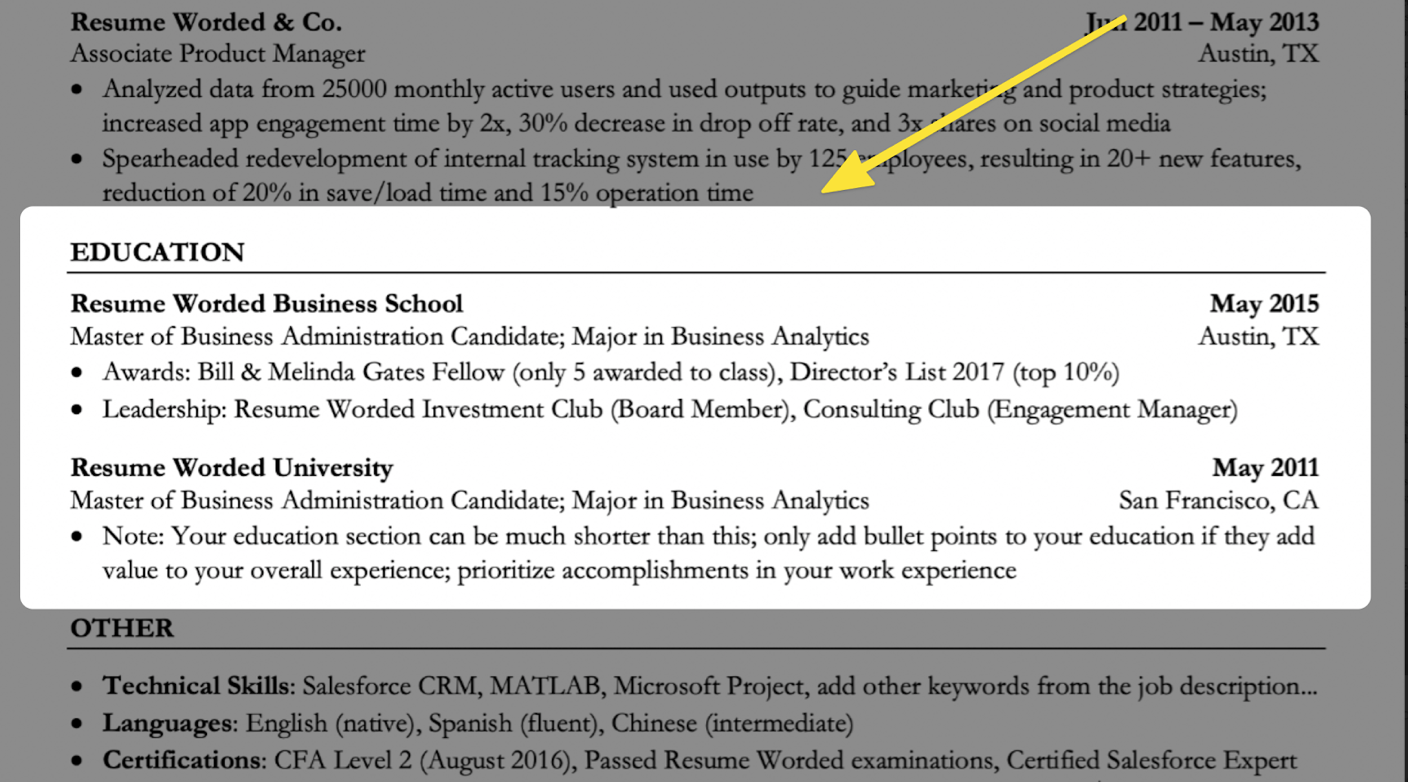 how to list two bachelor degrees on resume