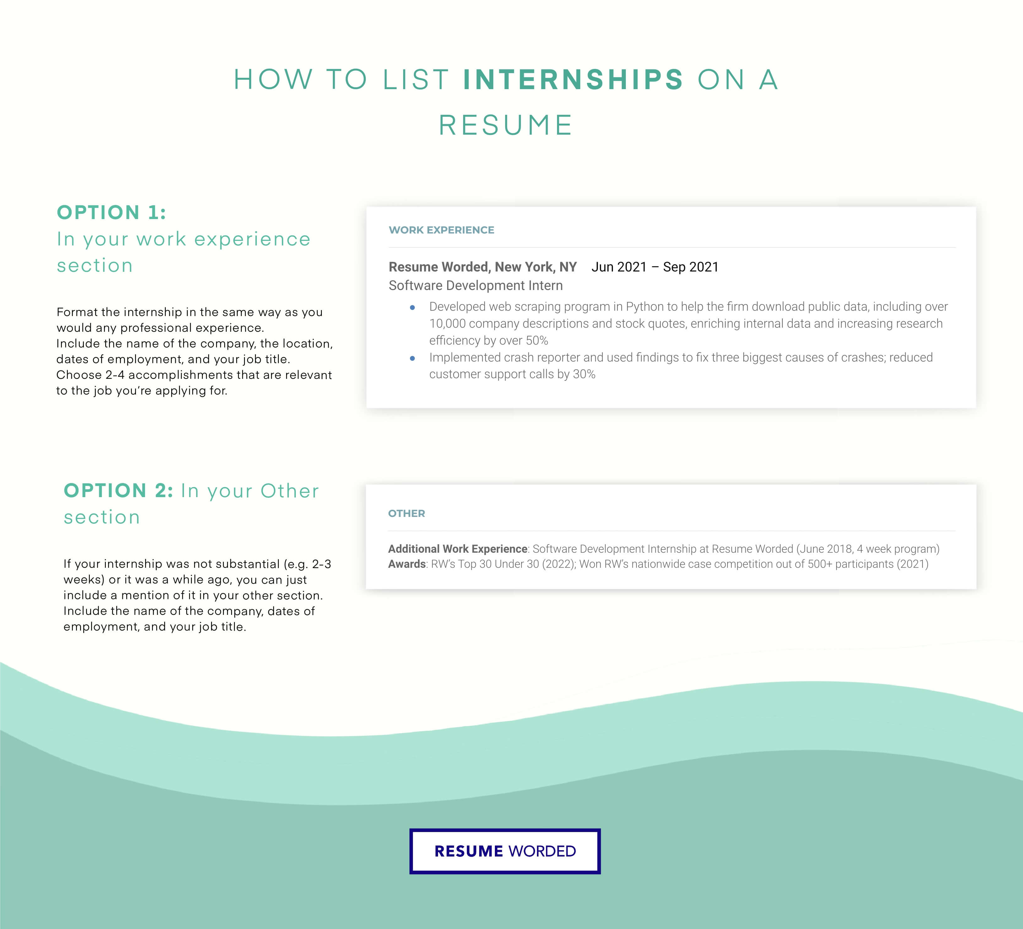 Where to put internships on a resume