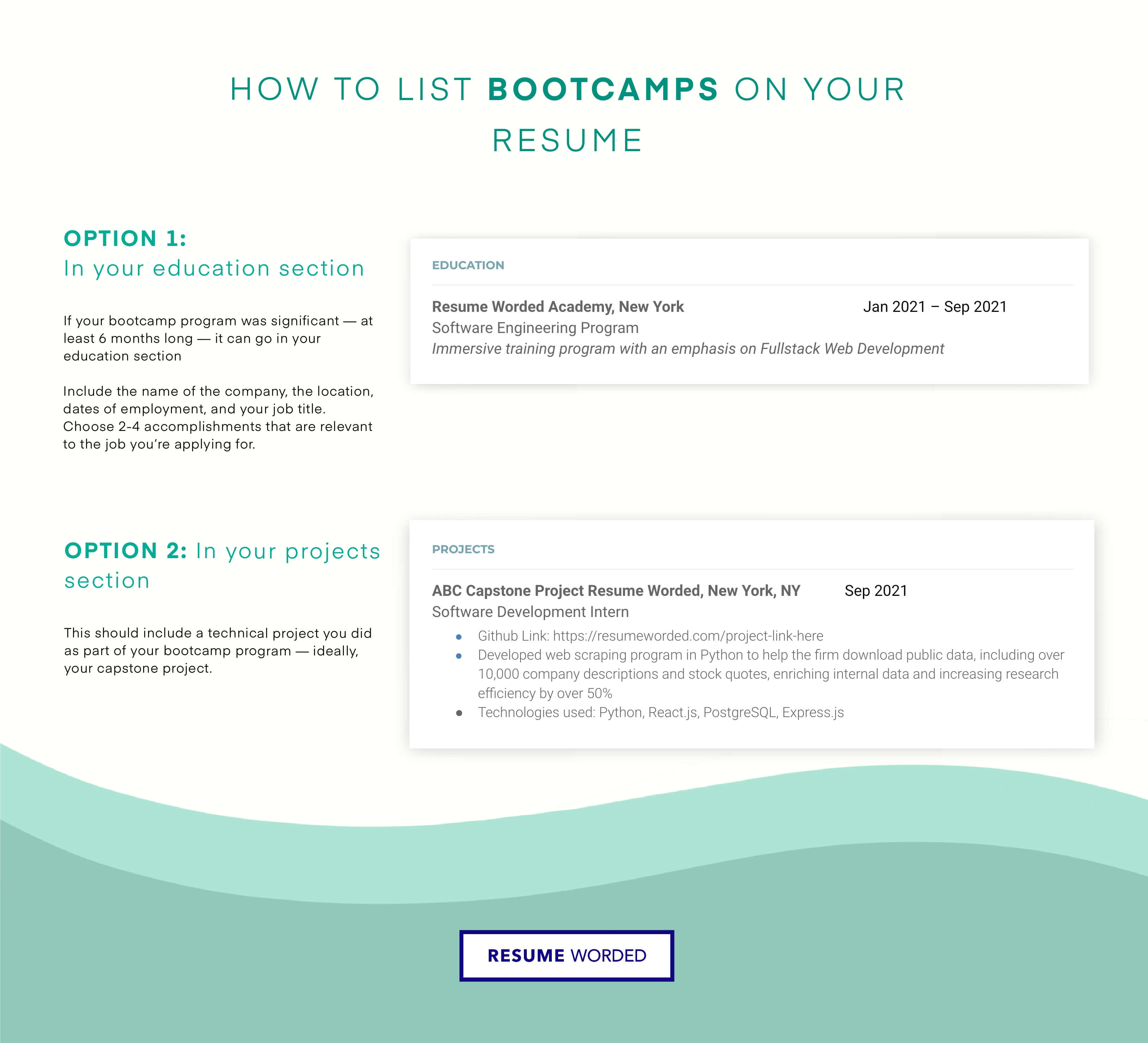 How do I add bootcamp to my CV?