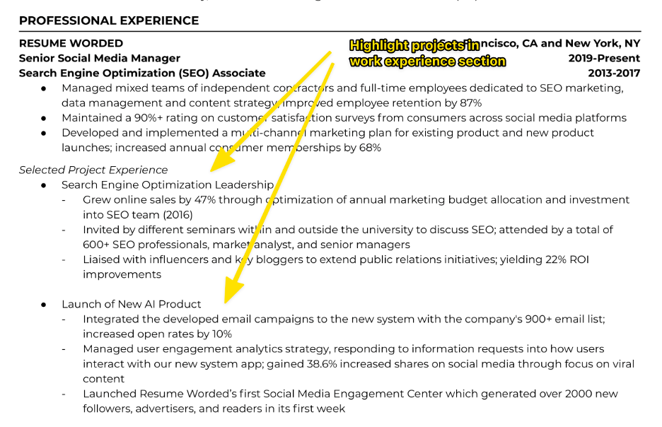 how to describe project experience in resume