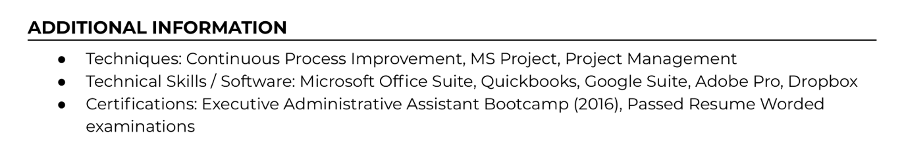 Example of listing Microsoft Office Suite in a resume Skills section