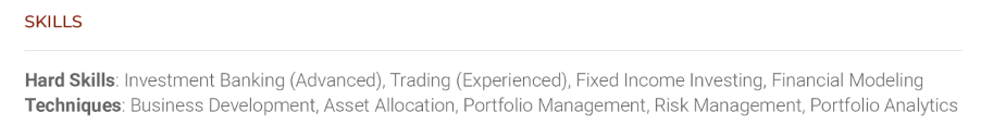 Example of listing budget management skills in a resume Skills section