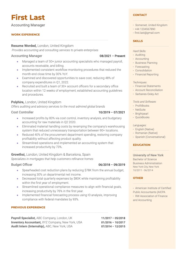 Budget manager resume example 
