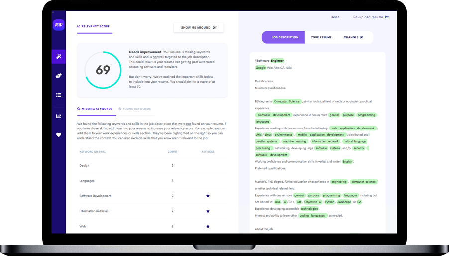 Targeted Resume analyzes the job description and helps fill in the blanks on your resume