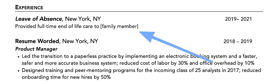 Example of how to briefly address a gap in employment on a resume