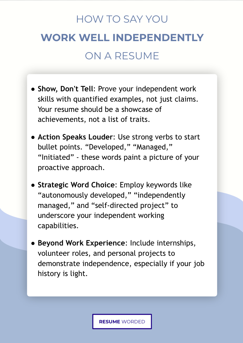 another word for directed on resume