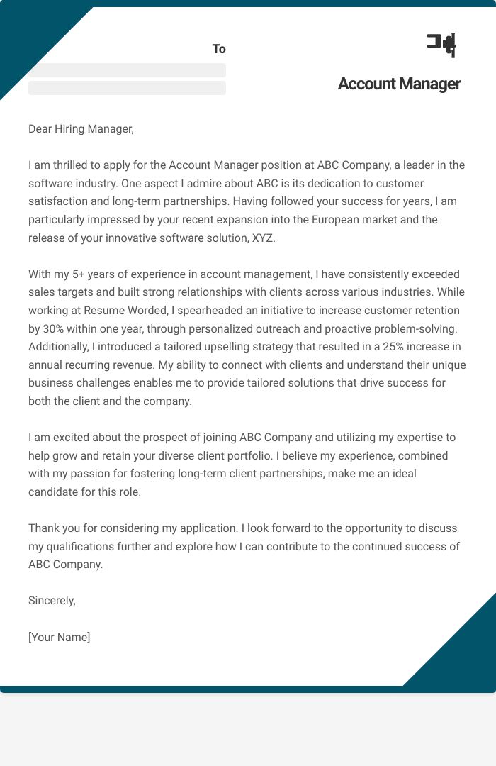 Account Manager Cover Letter