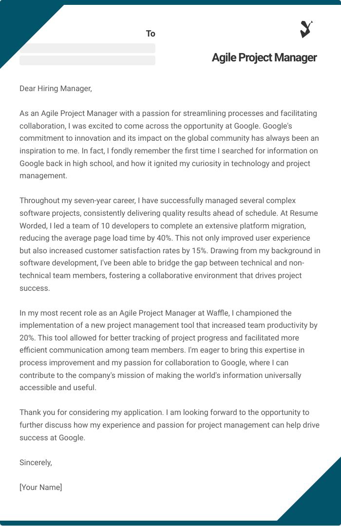 Agile Project Manager Cover Letter