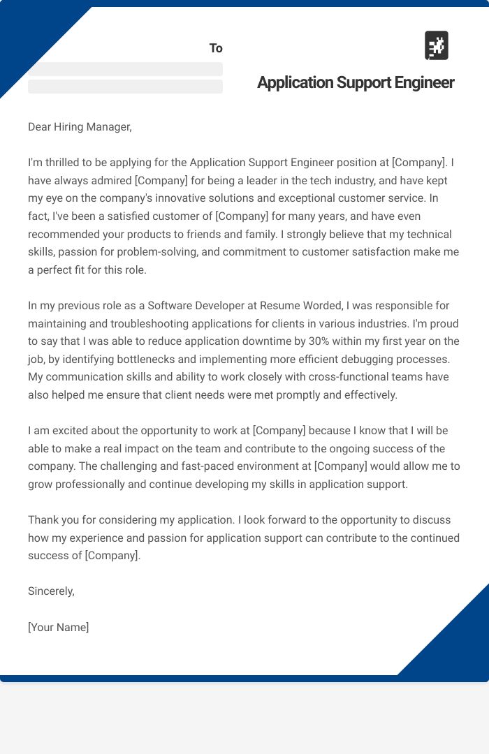 Application Support Engineer Cover Letter
