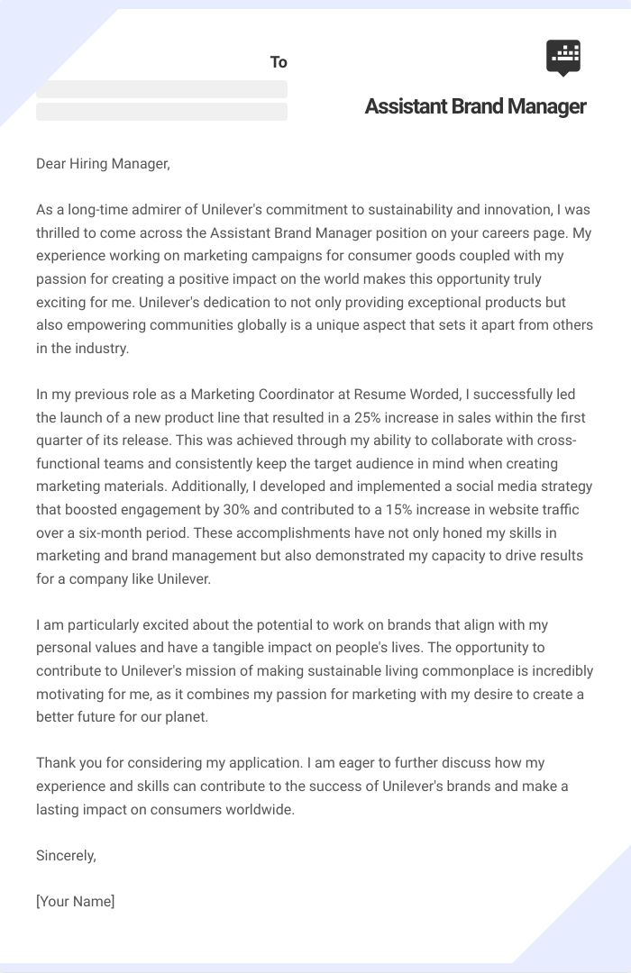 Assistant Brand Manager Cover Letter