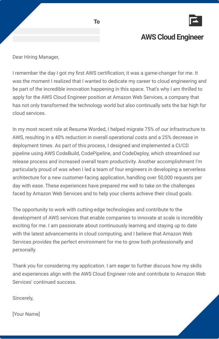 AWS Cloud Engineer Cover Letter