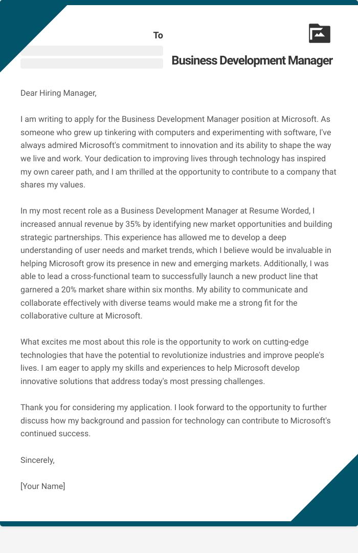 Business Development Manager Cover Letter