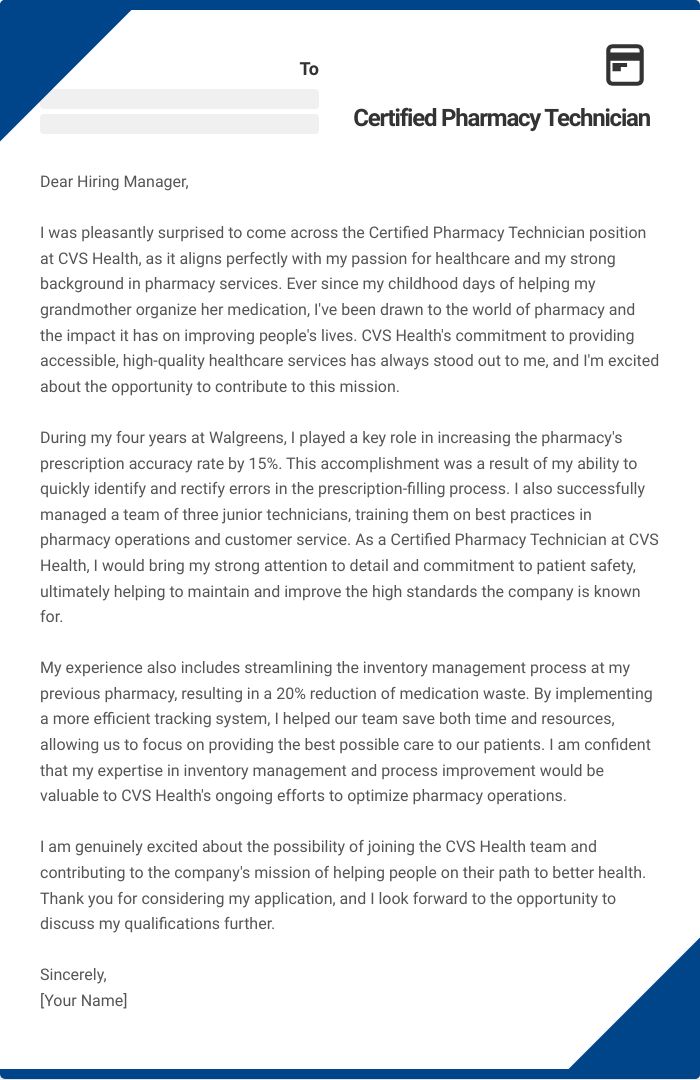 Certified Pharmacy Technician Cover Letter