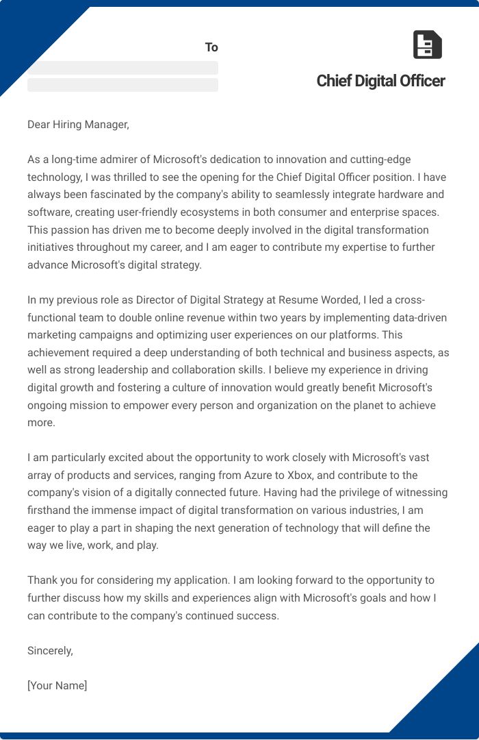 Chief Digital Officer Cover Letter