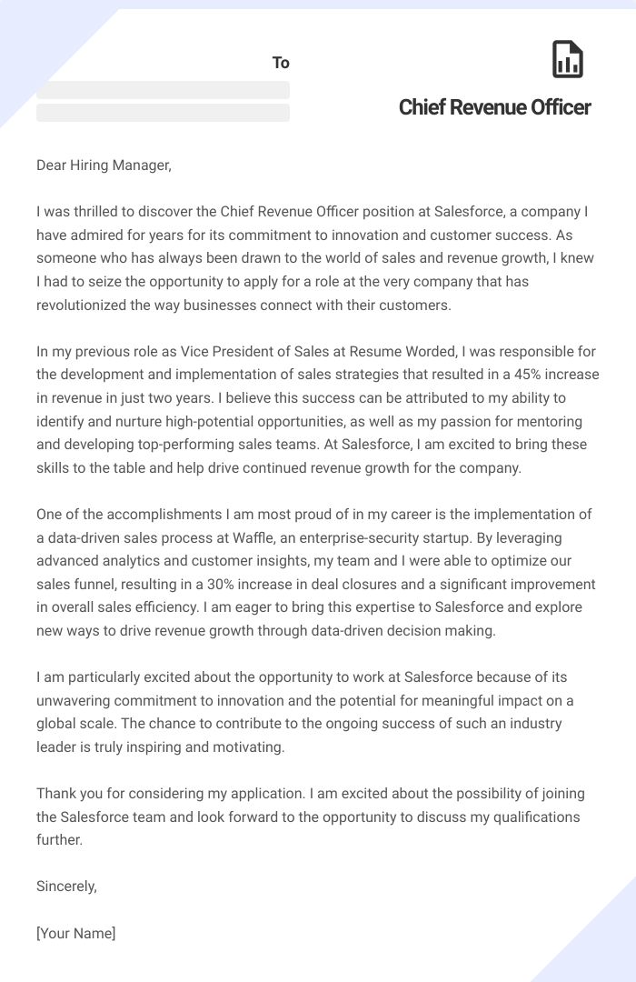 Chief Revenue Officer Cover Letter