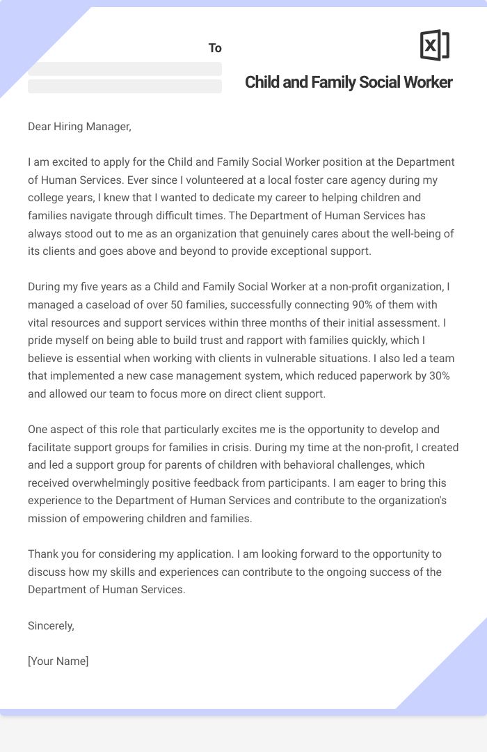 Child and Family Social Worker Cover Letter