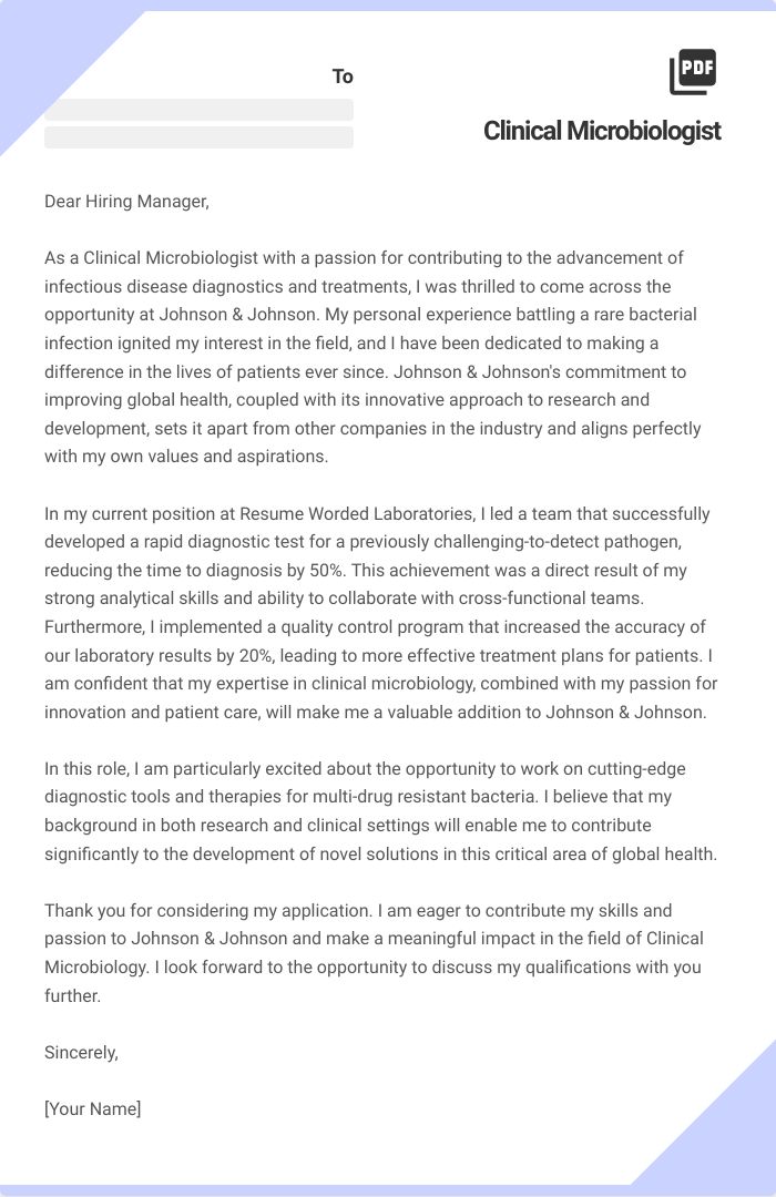 Clinical Microbiologist Cover Letter