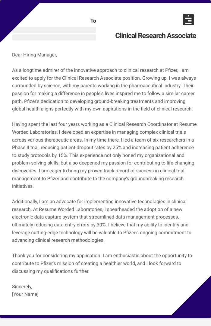 Clinical Research Associate Cover Letter