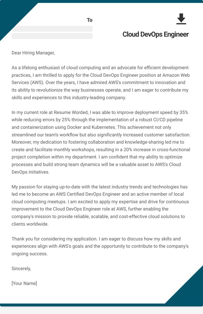 Cloud DevOps Engineer Cover Letter