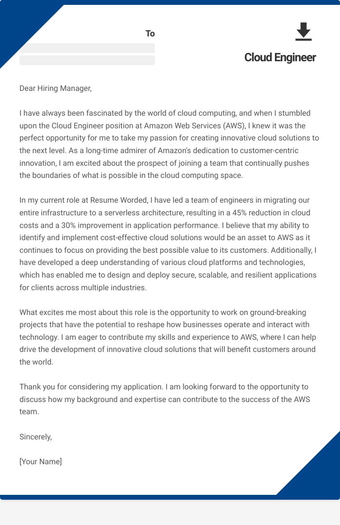 Cloud Engineer Cover Letter