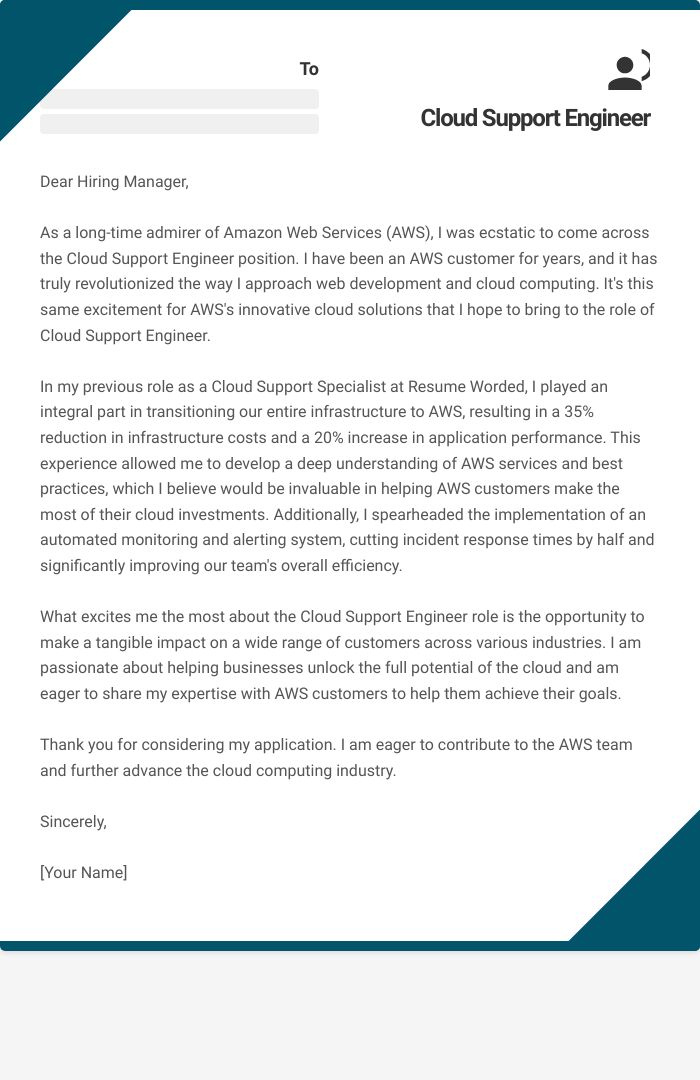Cloud Support Engineer Cover Letter
