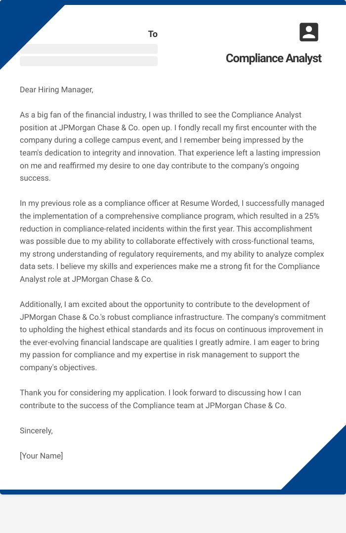 Compliance Analyst Cover Letter