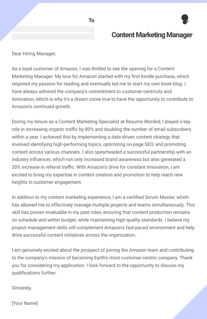 Content Marketing Manager Cover Letter