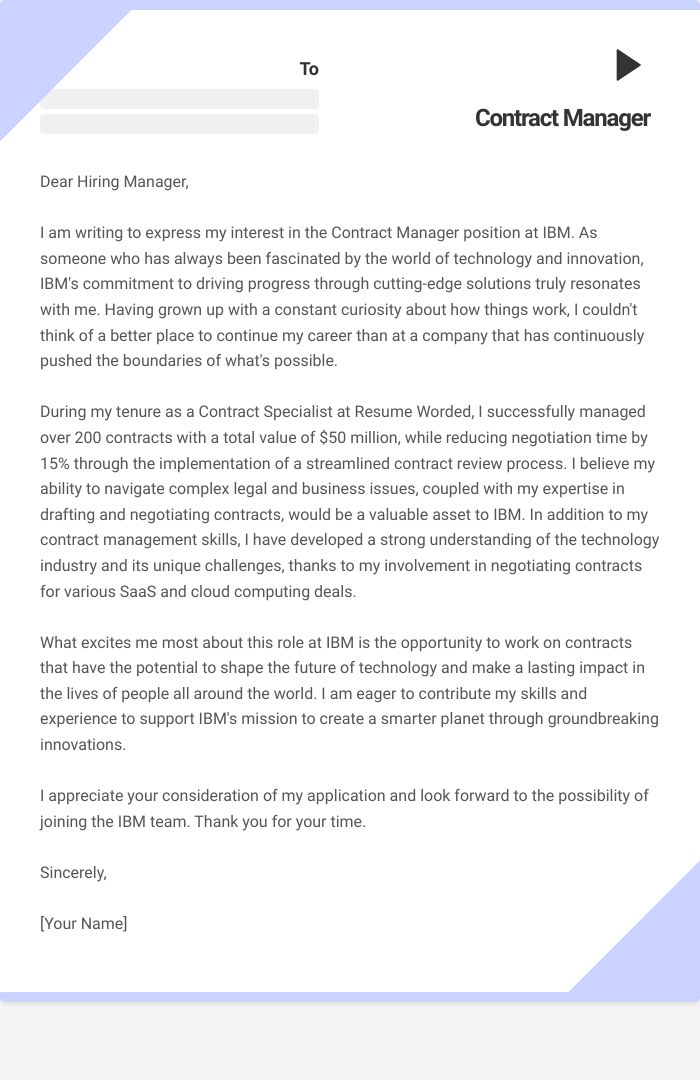 Contract Manager Cover Letter