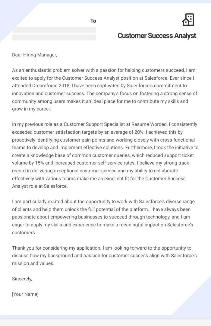 Customer Success Analyst Cover Letter