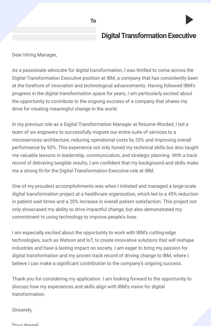 Digital Transformation Executive Cover Letter