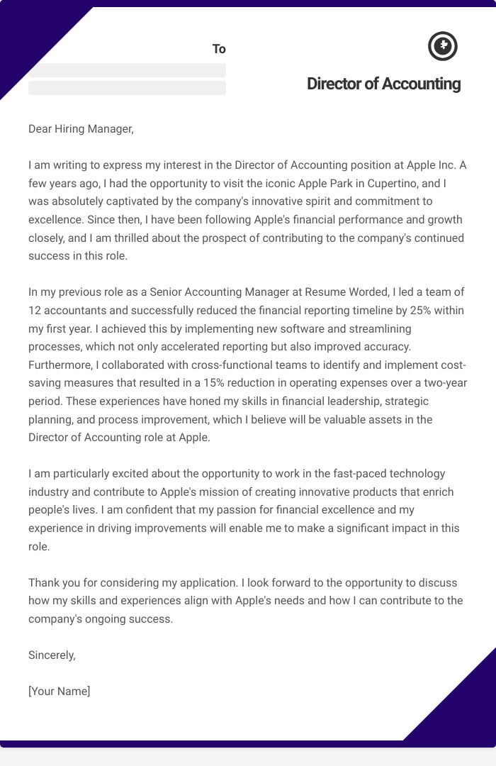 Director of Accounting Cover Letter