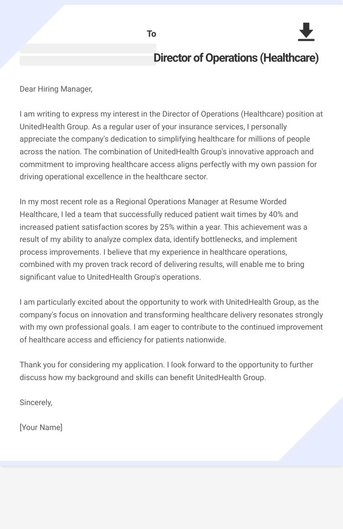 Director of Operations (Healthcare) Cover Letter