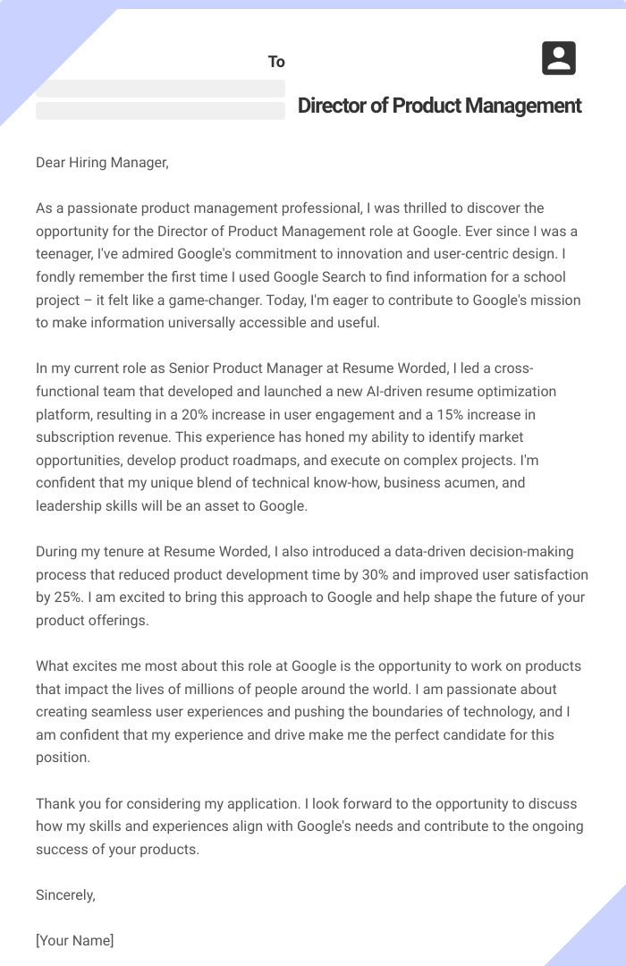 Director of Product Management Cover Letter