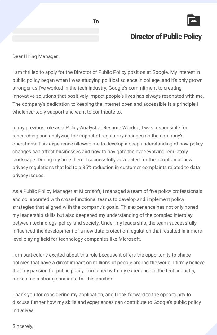 Director of Public Policy Cover Letter