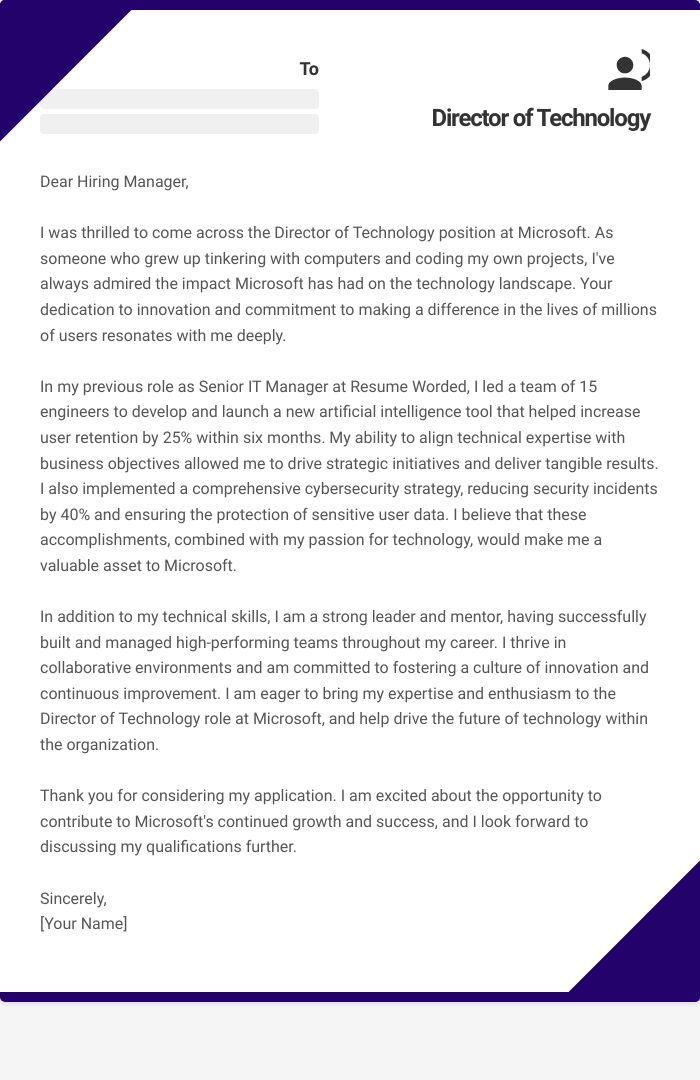 Director of Technology Cover Letter