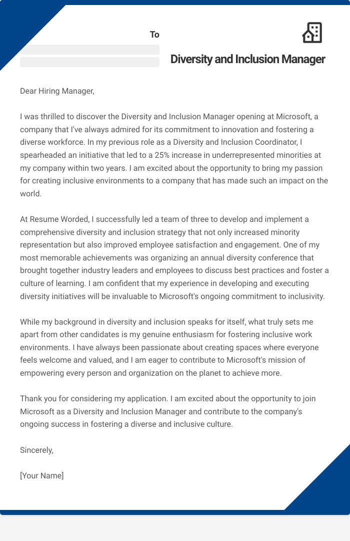 Diversity and Inclusion Manager Cover Letter