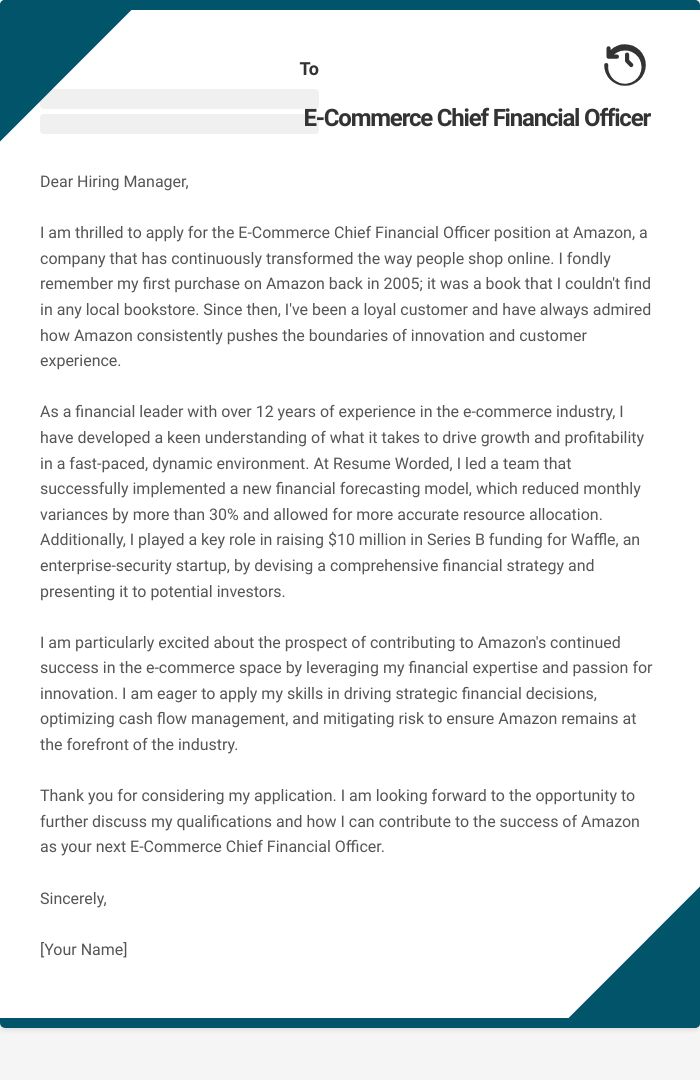 E-Commerce Chief Financial Officer Cover Letter