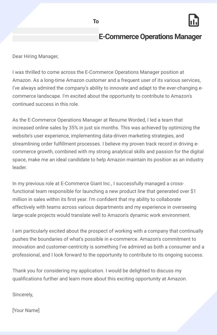 E-Commerce Operations Manager Cover Letter