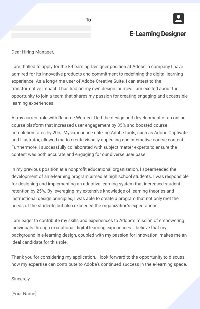 E-Learning Designer Cover Letter