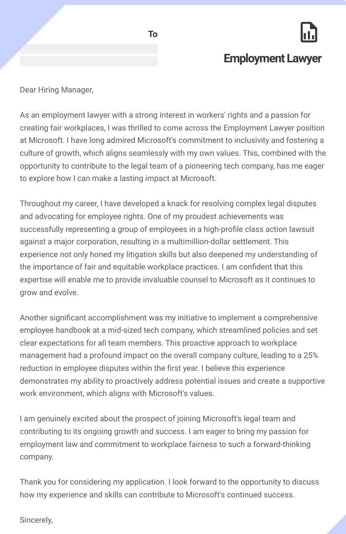 Employment Lawyer Cover Letter