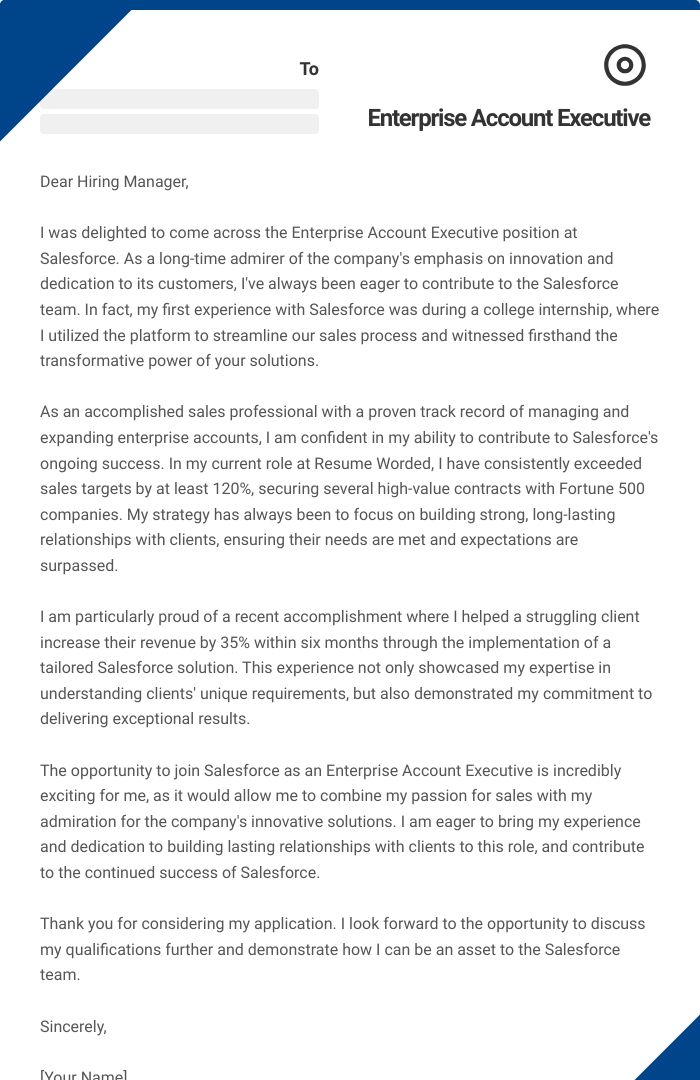 Enterprise Account Executive Cover Letter