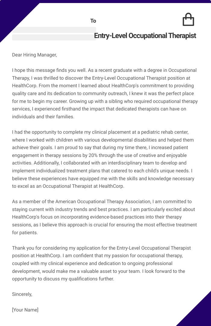 Entry-Level Occupational Therapist Cover Letter