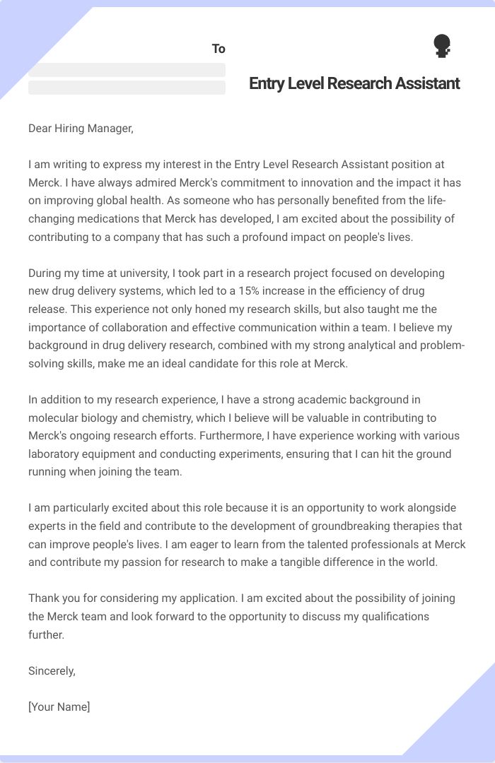 Entry Level Research Assistant Cover Letter