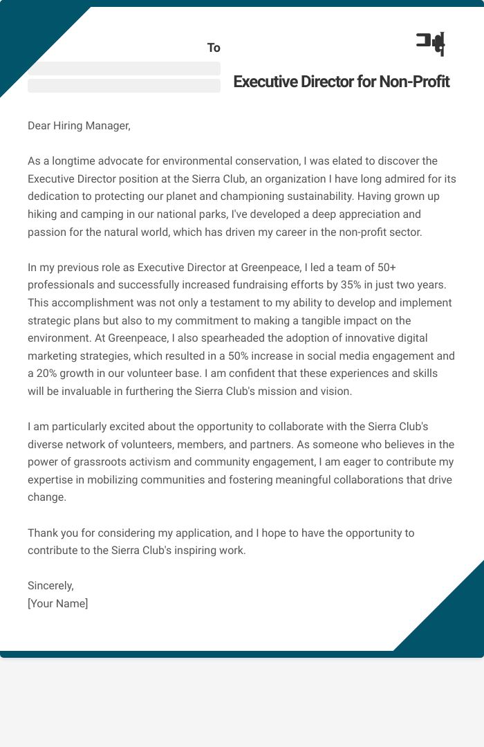 Executive Director for Non-Profit Cover Letter