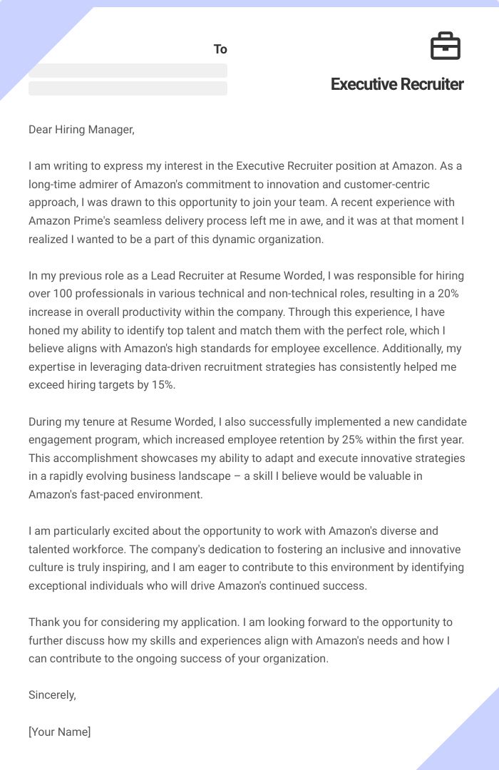 Executive Recruiter Cover Letter