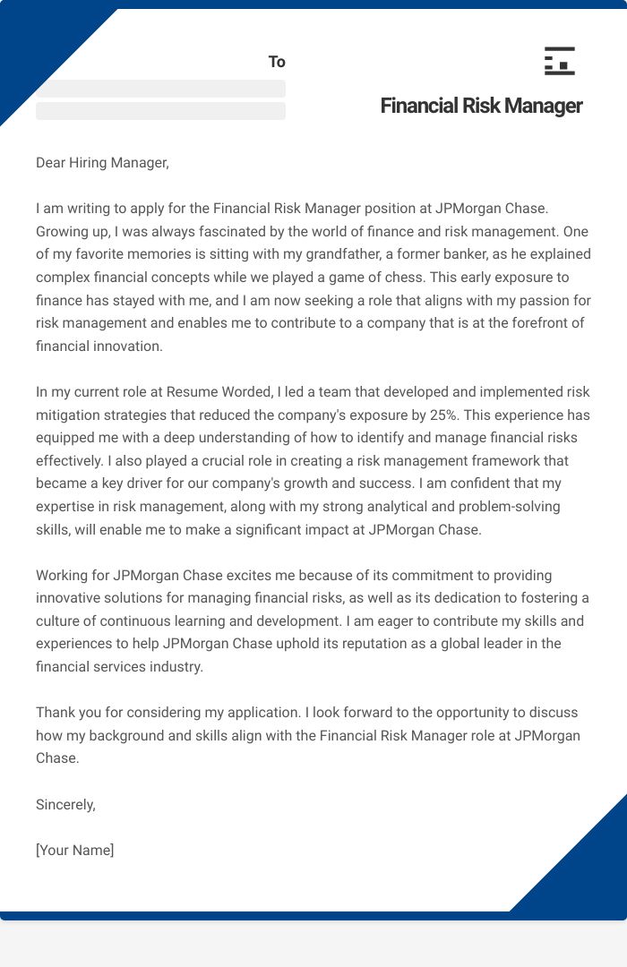 Financial Risk Manager Cover Letter