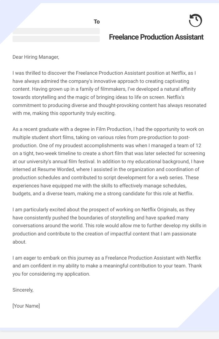 Freelance Production Assistant Cover Letter