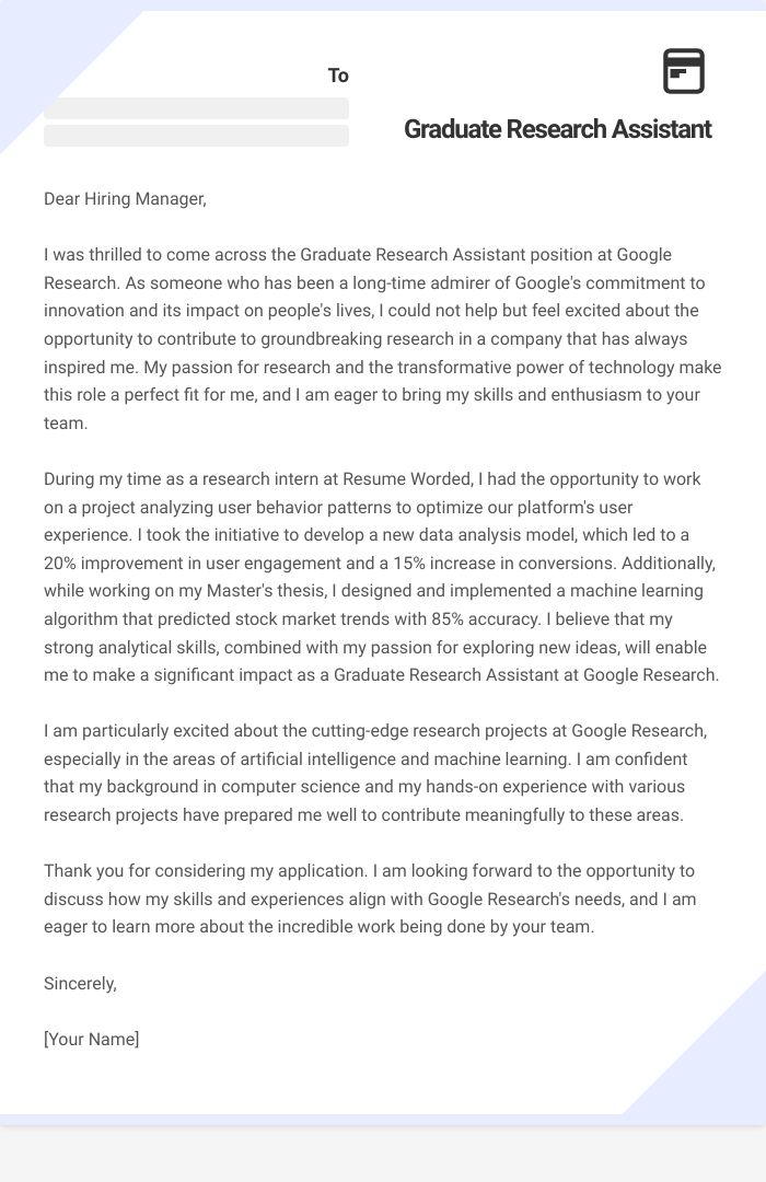 Graduate Research Assistant Cover Letter