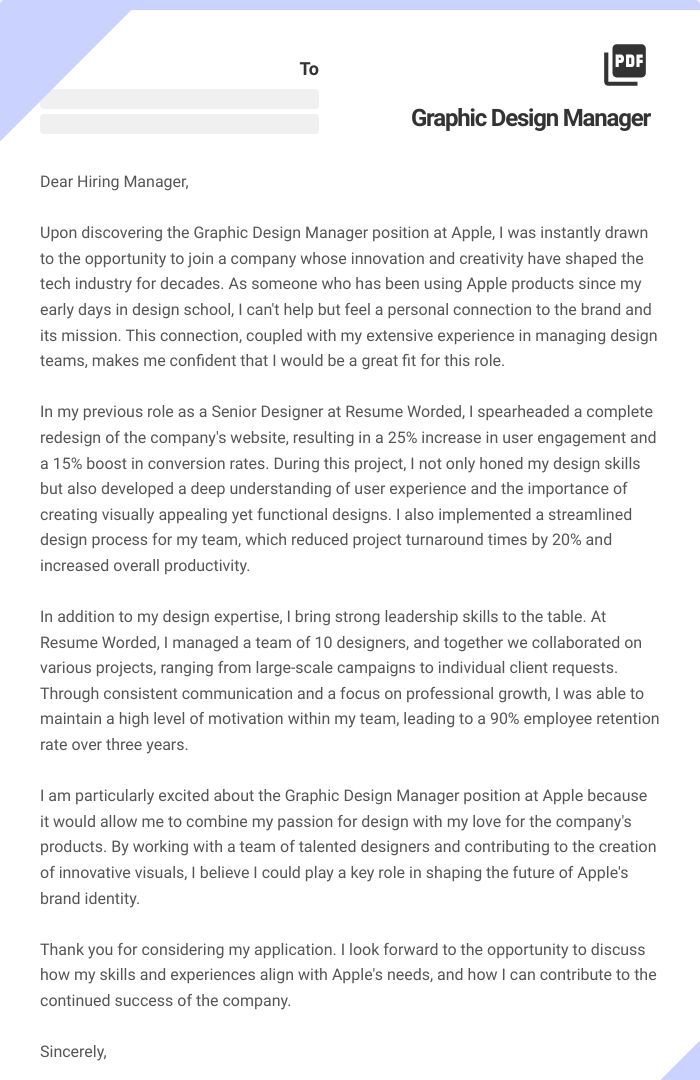 Graphic Design Manager Cover Letter